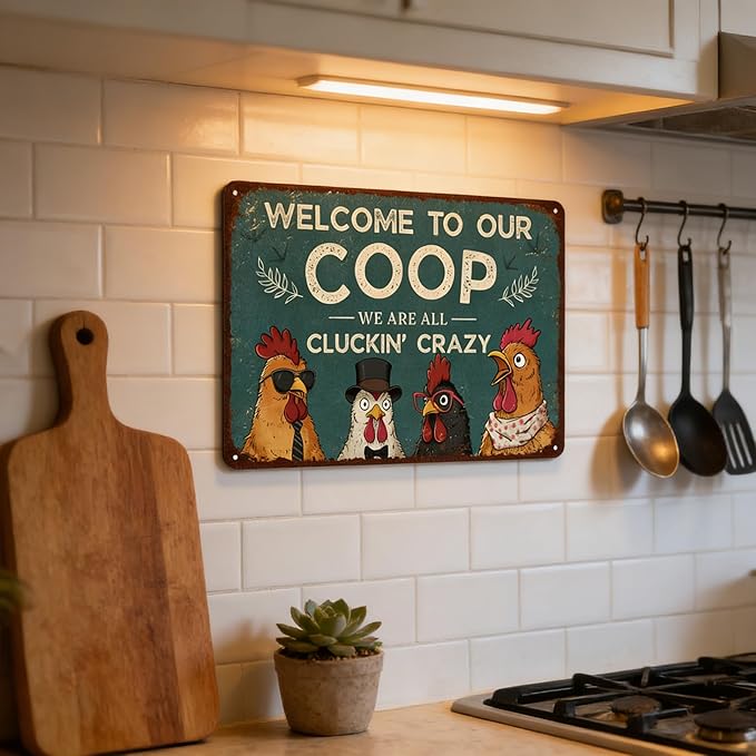 Vintage Funny Chicken Tin Sign for Chicken Coop Farm Farmhouse Yard Decor - I May Look Calm But In My Head I've Pecked You 3 Times