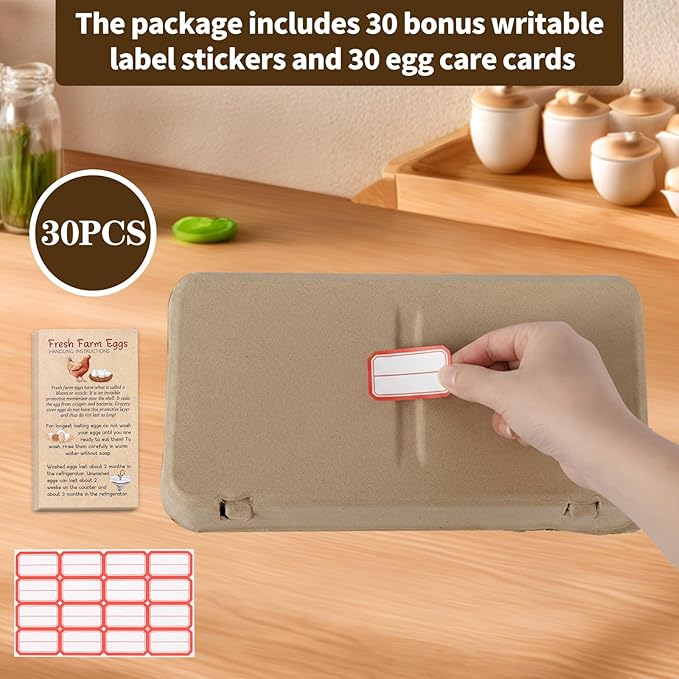 30 Pack Egg Cartons 18 Count - 3x6 Grids Egg Cartons for Fresh Eggs, Sturdy Cardboard Eggs Storage Containers for Household, Kitchen, Farm, Market