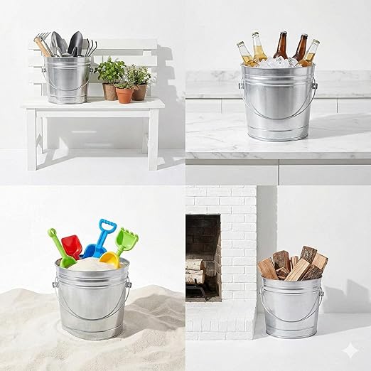 Galvanized Steel Locking Lid Storage Can, 6 Gallon, Heavy Duty Metal Pail for Bird Seed, Dry Pet Food, Charcoal Ash, Rodent Proof, Rust Resistant with Wire Bail Handle