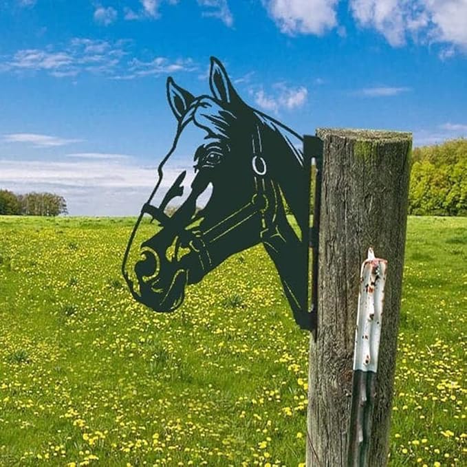 Farm Peeping Animal Metal Art Outdoor Decor Garden Fence Decoration, Farmhouse Backyard Hang Artwork Wall Decor, Outdoor Yard Art Patio Lawn Statue Gift for Loved Dad Grandpa (Glasses Horse)