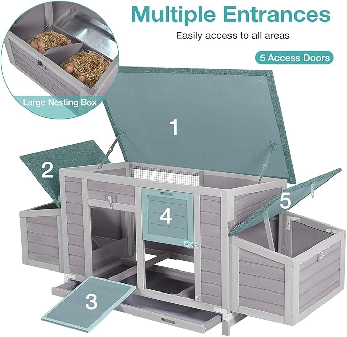 Chicken Coop, Outdoor Hen House Poultry Cage with Nesting Box, Leakproof Pull Out Tray and UV-Resistant Roof (67" L x 25" W x 28" H)