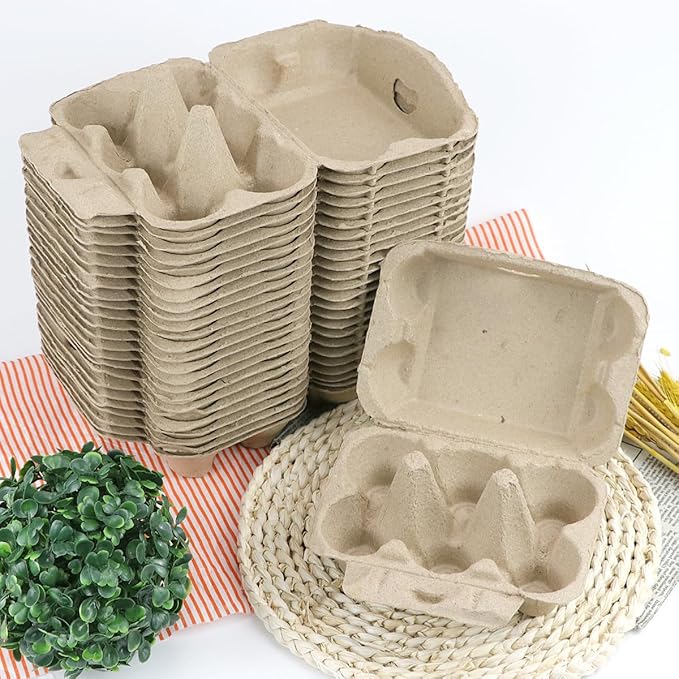 25 Pack Empty Egg Carton 6 Cell Pulp Fiber Egg Holders Storage Tray Chicken Duck Eggs Box for Home, Kitchen, Farmhouse