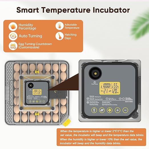 Incubators for Hatching Eggs, 48 Egg Incubator with Humidity & Temp Control and Auto Turner, Incubadora De Huevos De Gallina, Egg Candler, Smart Incubator for Chicken Eggs, Ducks, Goose, Quail