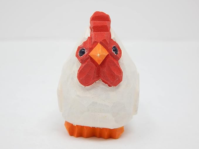 Hand-Carved White Hen Figurine - Miniature Wood Chicken Bird Art Statue Mini CarvedFigurine, Small Farm Animals, Handmade Carved Ornament for Rustic Home Decor & Collectibles