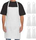 Will Well Kitchen Apron for Men and Women - 33" x 27" Oil-and-Water-Resistant with Adjustable Neck Strap and 38" Waist Ties for a Snug Fit, Lightweight with 2 Front Pockets - 6-Pack, White Stripe