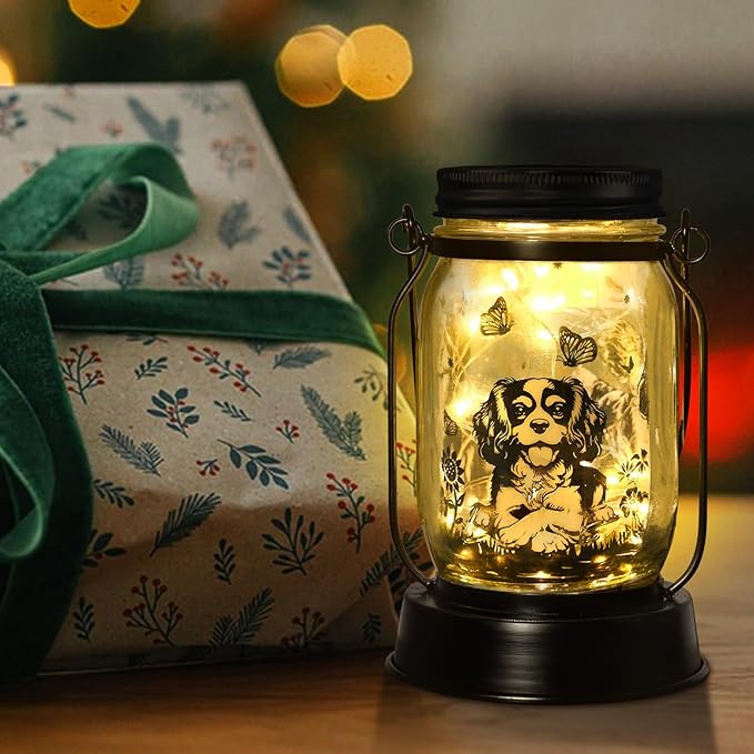 Cavalier King Charles Spaniel Gifts for Women/Men Cavalier Solar Lanterns Mom Birthday Dog Lovers Lantern Pet loss Dog Memorial Lights Solar Garden Decoration for Yard, Patio,Backyard,Porch Torches