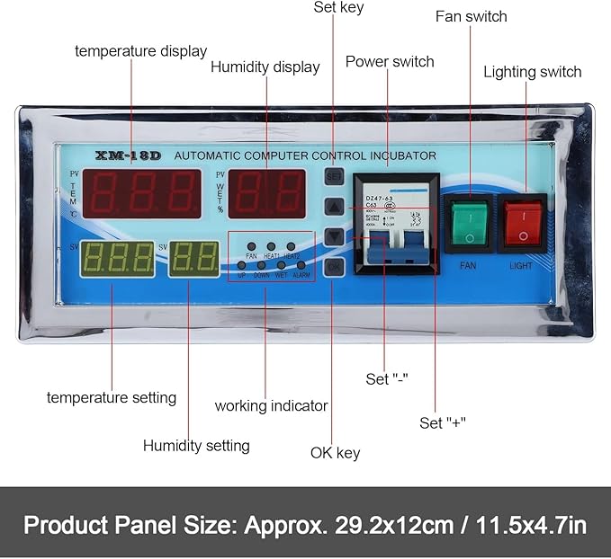 110V Egg Incubator Controller, XM-18D Digital Automatic Temperature Humidity Control Thermostat with Sensor Probe for Homebrew Incubator Greenhouse