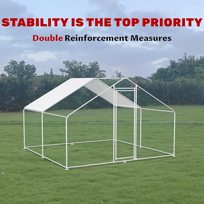 Large Metal Chicken Coop Walk-in Poultry Cage Chicken Run Pen Rabbit Duck House with Waterproof and Anti-UV Cover for Outdoor Farm Use