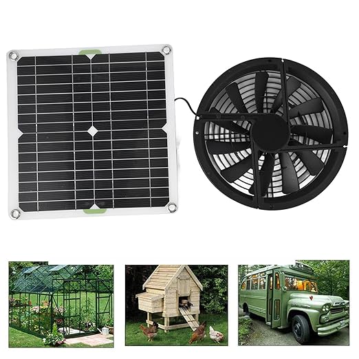 Solar Powered Fan, 100W Solar Panel and 10in Round Ventilation Case Exhaust Fan for Small Chicken Coops, Greenhouses, Pet Houses, Window Exhaust