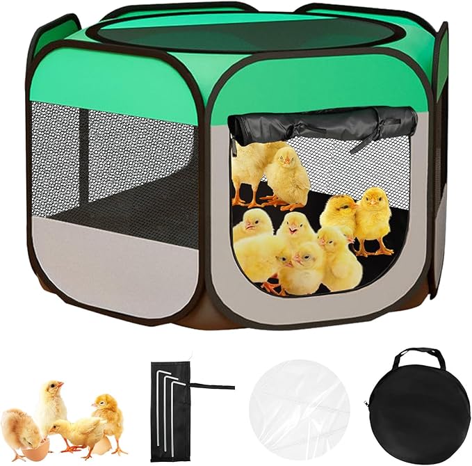 Portable Chicken Coop Chicken Tent with Waterproof Flame Retardant Cloth Bottom for Small Animals Foldable Outdoor Indoor Enclosure Chicken Brooder Pen (Chicken Brooder Tent)
