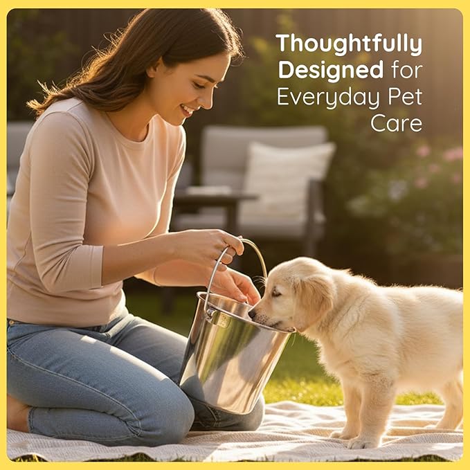 4 quart Heavy Duty Stainless Steel Round Bucket with Handle | 1 gal Durable Food & Water Bowl for Birds Dogs Cats Goat & Livestock | Fits kennel Crate Cage Farm | Hanging Utility Pet Pail