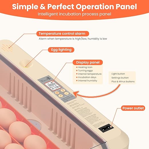 36-60 Egg Incubator with Automatic Egg Turning and Humidity Control, Adjustable Chicken Egg Incubator with Digital Display, for Hatching Eggs Include Chicken Duck Quail Eggs(Orange)