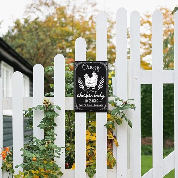 Funny Chicken Decorations for Coop -Crazy Chicken Lady Lives Here Expect Fowl Language Tin Sign Farm Chicken Coop Metal Decor Chicken Sign Chicken Gifts 8x12 Inch