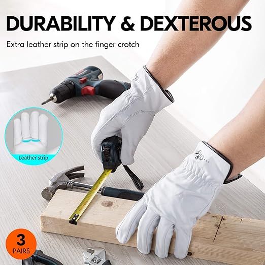 Vgo 3-Pairs Unlined Top Grain Goatskin Work and Driver Gloves (Size M, White, GA9501)
