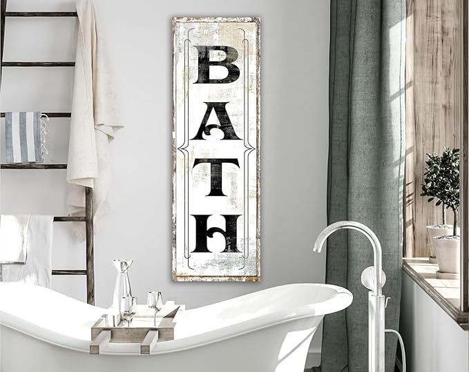 Rustic Wood Plaque Sign Farmhouse Black & White Bath Modern Bathroom Signs for Men Women Wall Art Decor for Home Decor Country Bathoom Bedroom Art Wall Door Bars Clubs Cafes 4" x 16"