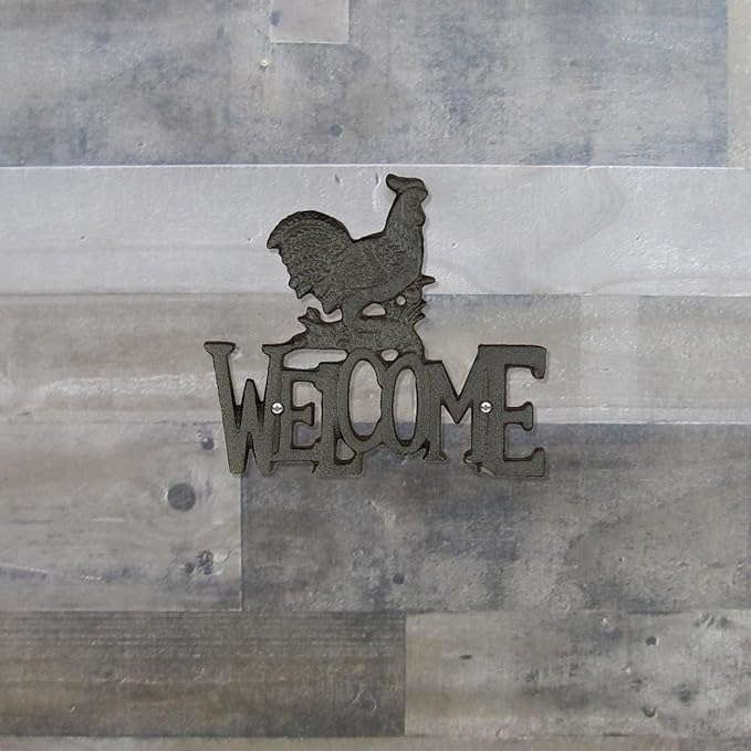 Treasure Gurus Cast Iron Welcome Rooster Sign Farmhouse Chicken Country Wall Art Rustic Front Door Porch Hen Home Decor