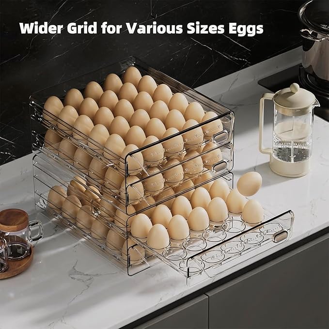 HIYOHIYO Clear 60 Egg Holder for Fridge, High Capacity Egg Container for Refrigerator, Stackable Egg Storage Trays for Countertop, Eggs Organizer for Refrigerator (2 Layer, 11.6"x 10.2"x 5.1")