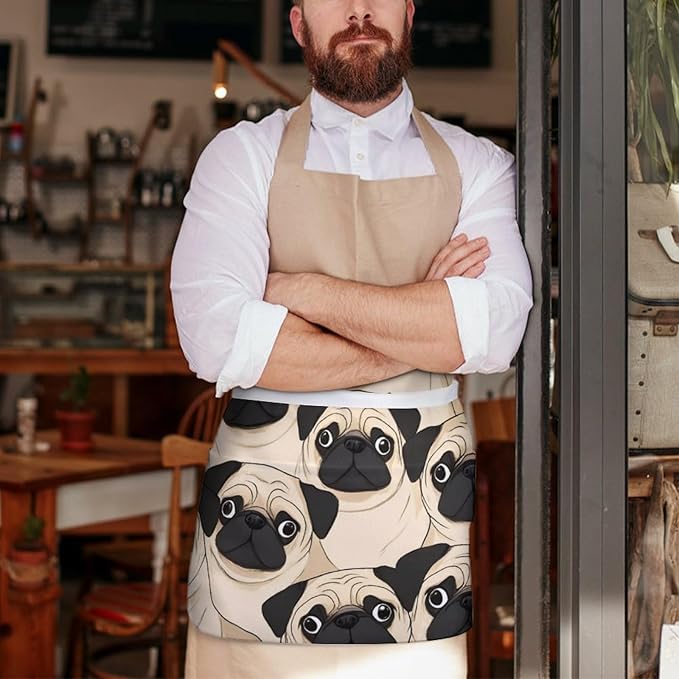 Unisex Apron for Cooking Server Waitress Half Waist Apron with 3 Pockets