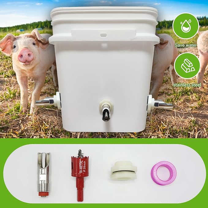 5 PCS Pig Nipple Waterer for Barrel Kit Automatic Pig Water System 1/2 inch Stainless Steel Waterer Drinker Feeder with Tank Connectors Hog Water Nipples for Sows Piglet (5pcs, one Size)