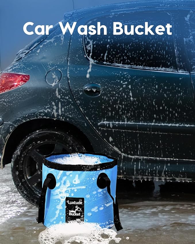 Luxtude Collapsible Bucket with Handle, Portable 5 Gallon Bucket for Camping, Fishing, Beach, Gardening, RV & Outdoor Emergency, Heavy-Duty & Ultra Lightweight Water Storage Container