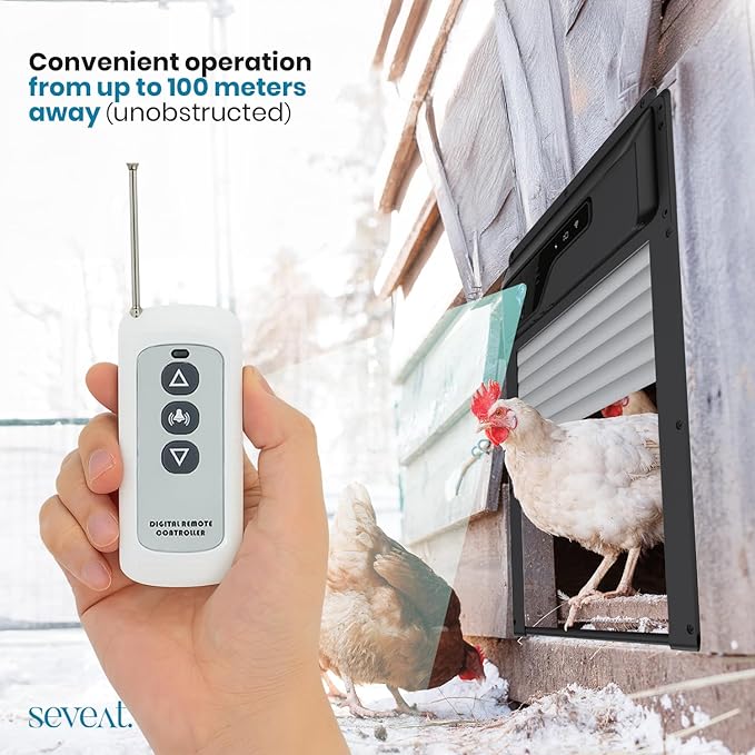 Automatic Chicken Coop Door with HD Camera, Solar Powered 5000mAh Battery - Door Opener with Remote, Timer & Anti-Pinch Sensor, App-Based Monitoring (Black)