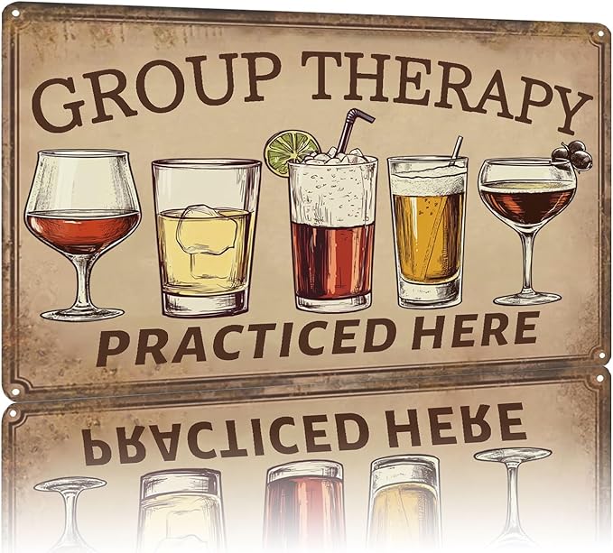 Vintage Metal Sign Group Therapy Practiced Here Tin Sign Funny Walll Decor for Bar Kitchen Pubs Cafe Home Garage 12×8 Inch