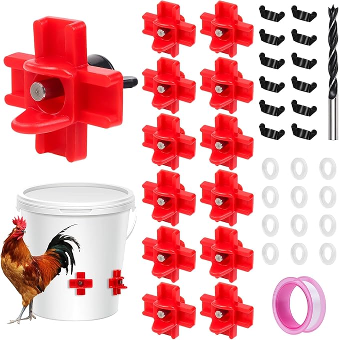 12 Pcs Chicken Waterer Nipples, Horizontal Chicken Waterer Nipples with Drill Bits, Automatic Poultry Nipple Watering for Poultry Coop Ducks, Non Leak
