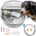 Automatic Animal Drinking Water Bowl, 304 Stainless Steel Waterer with Float Valves, 39" Pipe Hose (1/2" Ends), 1/2" to 3/4" Adapter, Livestock Water Trough Dispenser for Dog Horse Goat Pig Cow