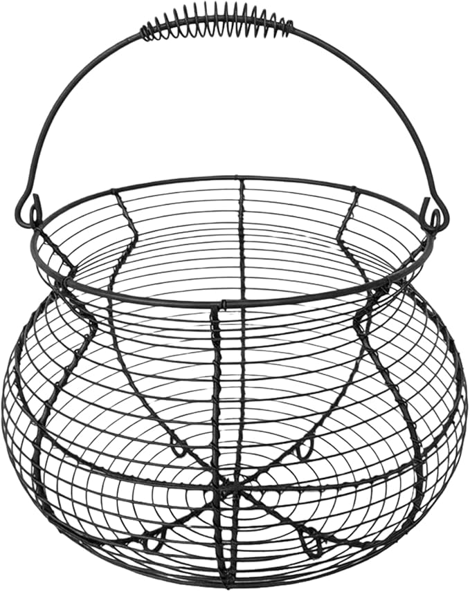 Egg Collecting Basket - Vintage Woven Wire Organizer, Chicken Egg Basket, With Handle Counter Ovum Holder | For Kitchen Counter Farmhouse Garden Harvest Fruit Vegetable Easter Festival