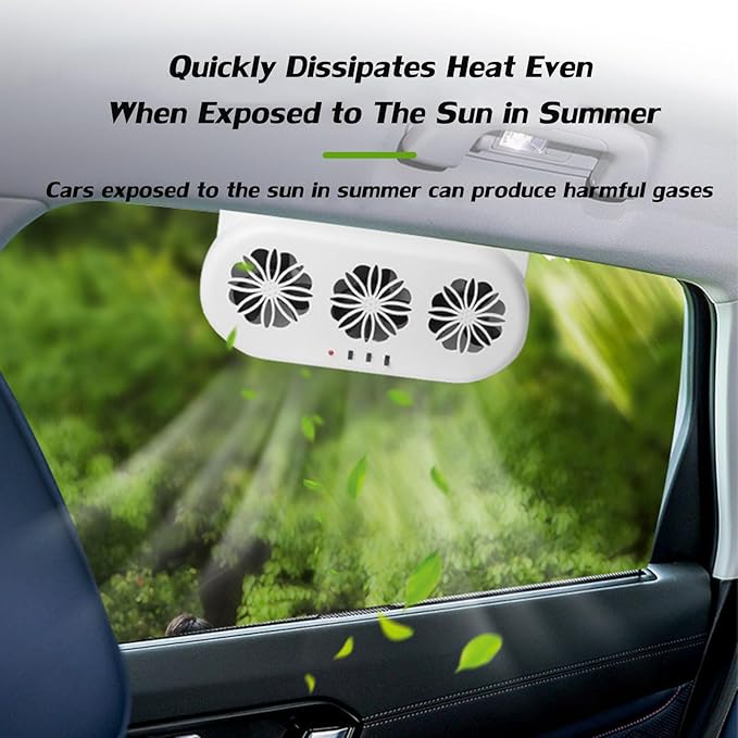 Car Solar Powered Exhaust Fan Car Window Exhaust Fans Vehicle Ventilation Fan Auto Air Vent Cool Fan Cooler Ventilation System Radiator Cooling Fans with Three Air Outlets, White