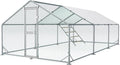 Large Metal Chicken Coop, 10x20x6.5FT Chicken Runs for Yard with Cover and Roosting Perch, Split Doors Walk in Chicken Coop