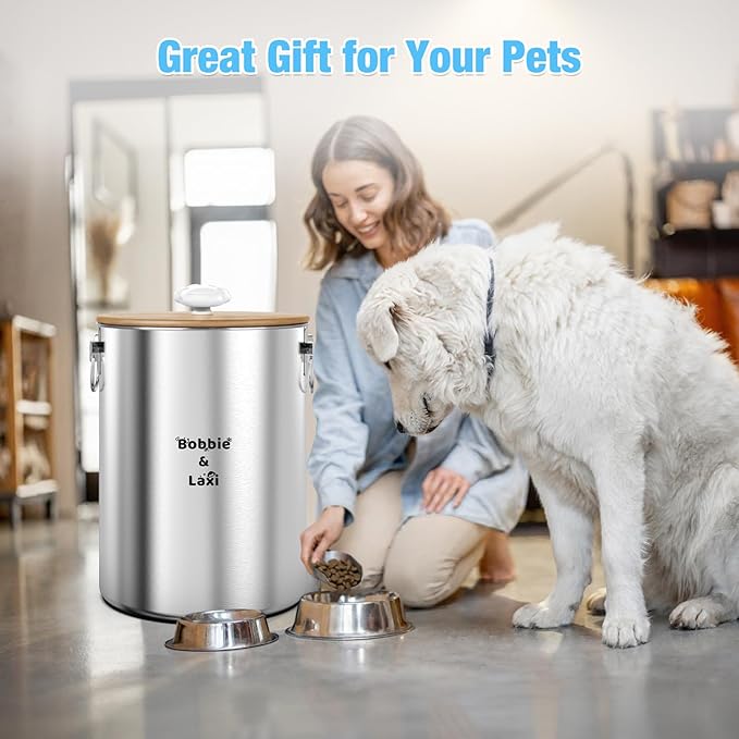 25 Lbs Large Stainless Steel Dog Food Storage Container with Lids Airtight to Keep Food Fresh, Metal Pet Food Bin Claw Handle Easy Clean & Use for Big Dog Multiple Pet, Long-Lasting Cat Food Storage