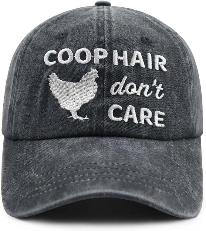 Coop Hair Don't Care Hat Hat for Men Women, Funny Adjustable Cotton Embroidered Farm Chicken Lovers Baseball Cap