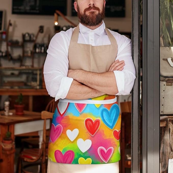 Unisex Chef Waiter Apron Waist Half Short Serving Aprons with 3 Pockets