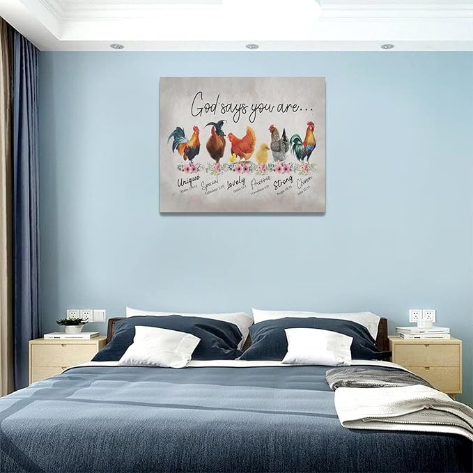 Rooster Kitchen Decor Wall Art Rustic Farmhouse Chicken Pictures Wall Decor Country God Says You Are Canvas Prints Framed Artwork Home Office Decorations For Bathroom Dinning Room 20"x16"