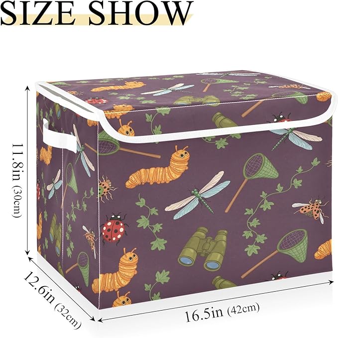 Dragonfly Net Binoculars Caterpillar Storage Bins with LidsLeaves Insect Foldable Storage Basket with Handles Collapsible Large Fabric Organizer Containers for Clothes Shelves Closet Office Ho