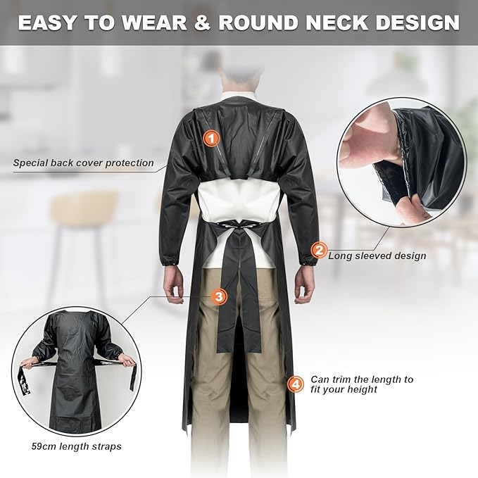 ELEBOX Waterproof Apron with Long Sleeves, Safety Apron Work Uniform for Men & Women, Chemical Resistance Anti-Tear Apron