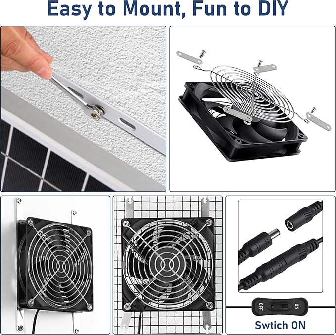 Solar Exhaust Fan, 20W Waterproofed Solar Panel + Two 4.72" Ventilation Vent Fan, Solar Powered Fan Kit, High Speed Solar Powered Exhaust Fan for Shed, Chicken Coop, Greenhouse, Dog House