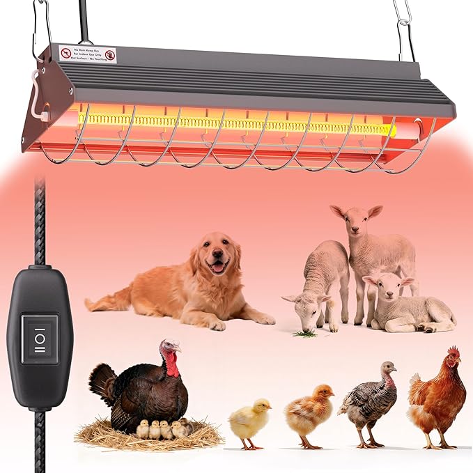 Chicken Coop Heater Lamps Replacement 300W Suitable for Chicken Coop Heat Lamp(HL02) Carbon Fiber Light Adjustable Hanging Chicken Heater for Coop Poultry Ideal Chicken Coop Accessories