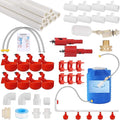 Pipeline Automatic Chicken Waterer System, Automatic Chicken Watering Complete PVC Pipelines Set with 8 Deep Drinking Cups, T Connectors, Float Valve, Auto Pipe Feeder Poultry Watering Kit