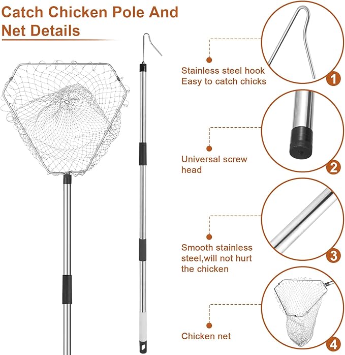 Chicken net Catcher, Chicken coop Accessories, 75 -inch Thickened Stainless Steel Catcher net, Suitable for Poultry and Outdoor Animals Such as Chickens, Birds, Goose, Duckling, Fish, etc.