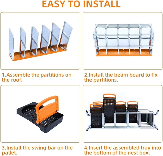 [10-Pack] Chicken Nest Box for Hens - Galvanized Steel Wall-Mounted or Freestanding Chicken Nest with Ventilation Holes - Poultry Box with Legs for Egg Laying (Orange)