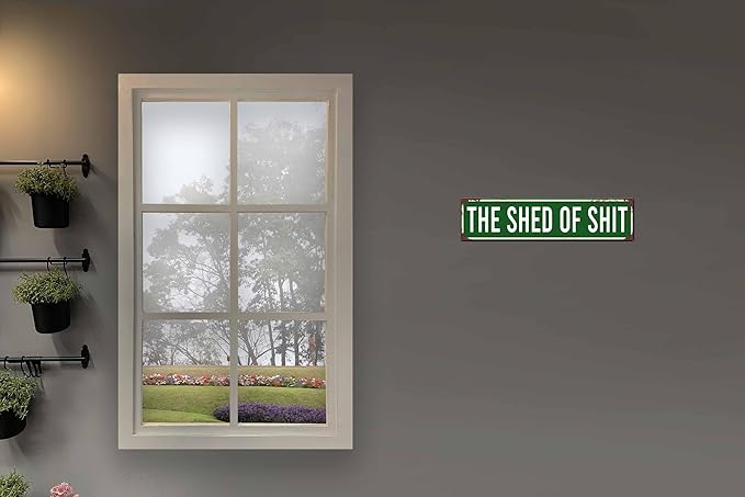 The Shed of Shit Metal Sign 4x16in Rustic Funny Plaque for Garage Cabin Yard Bathroom Bar Farmhouse Decor