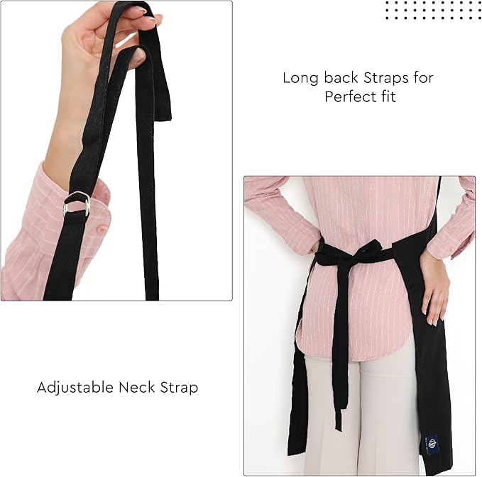 Encasa XO Adjustable Kitchen Cotton Apron With Pockets & Towel Holder Of Size 27x33 in (Full Black) for Men & Women Chefs For Cooking & Baking in Home, Restaurants & Barbeque