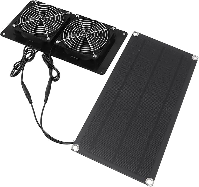 Solar Exhaust Fan, 10w Dual Fans Design Solar Ventilation Fan, Solar Powered Fan for Greenhouse Shed Barn Chicken Coop Pet House Cooling