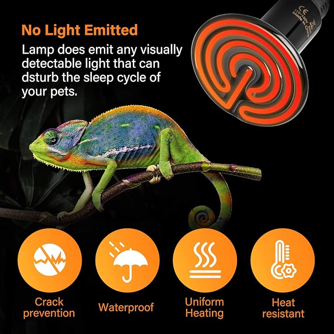 Simple Deluxe 50W Ceramic Heat Emitter Reptile Heat Lamp Bulb No Light Emitting Brooder Coop Heater for Amphibian Pet & Incubating Chicken,2 Pack