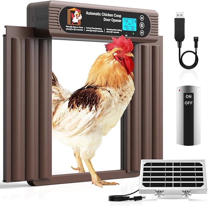 Automatic Chicken Coop Door Solar Powered, Extra Large Size, Anti-Pinch Design, Battery Powered Auto Chicken Door with Timer & Light Sensor, Solar Chiken Coop Door with Remote Control (50-100M)
