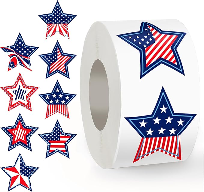 Patriotic Stickers 500 Pcs, 1.5" Memorial Day Stickers, 4th of July Stars Label (Blue)