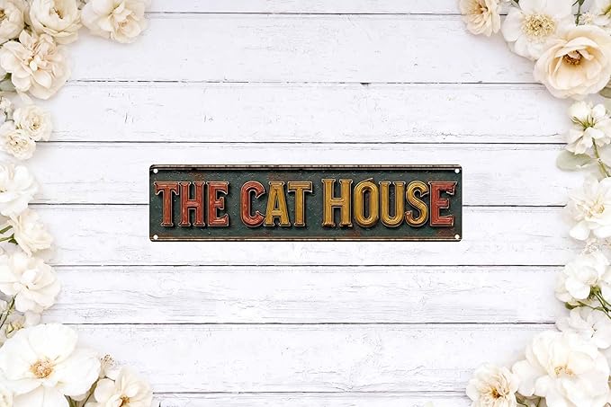 Vintage Tin The Cat House Sign Retro Metal Sign Suitable For Home Bedroom And The Cat House - Multi-Purpose For Indoor Use Plaque 4x16 Inch