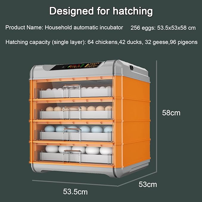 Automatic Incubator, Egg Incubator, with Automatic Temperature and Humidity Control Chicken Incubators for Hatching Eggs,192Eggs,256Eggs